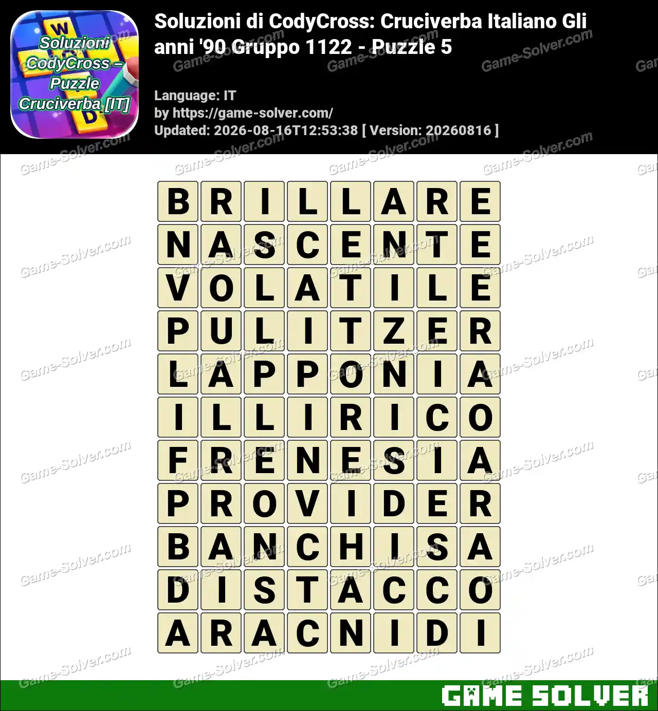 Soluzioni di CodyCross: Cruciverba Italiano Gli anni ’90 Gruppo 1122 – Puzzle 5